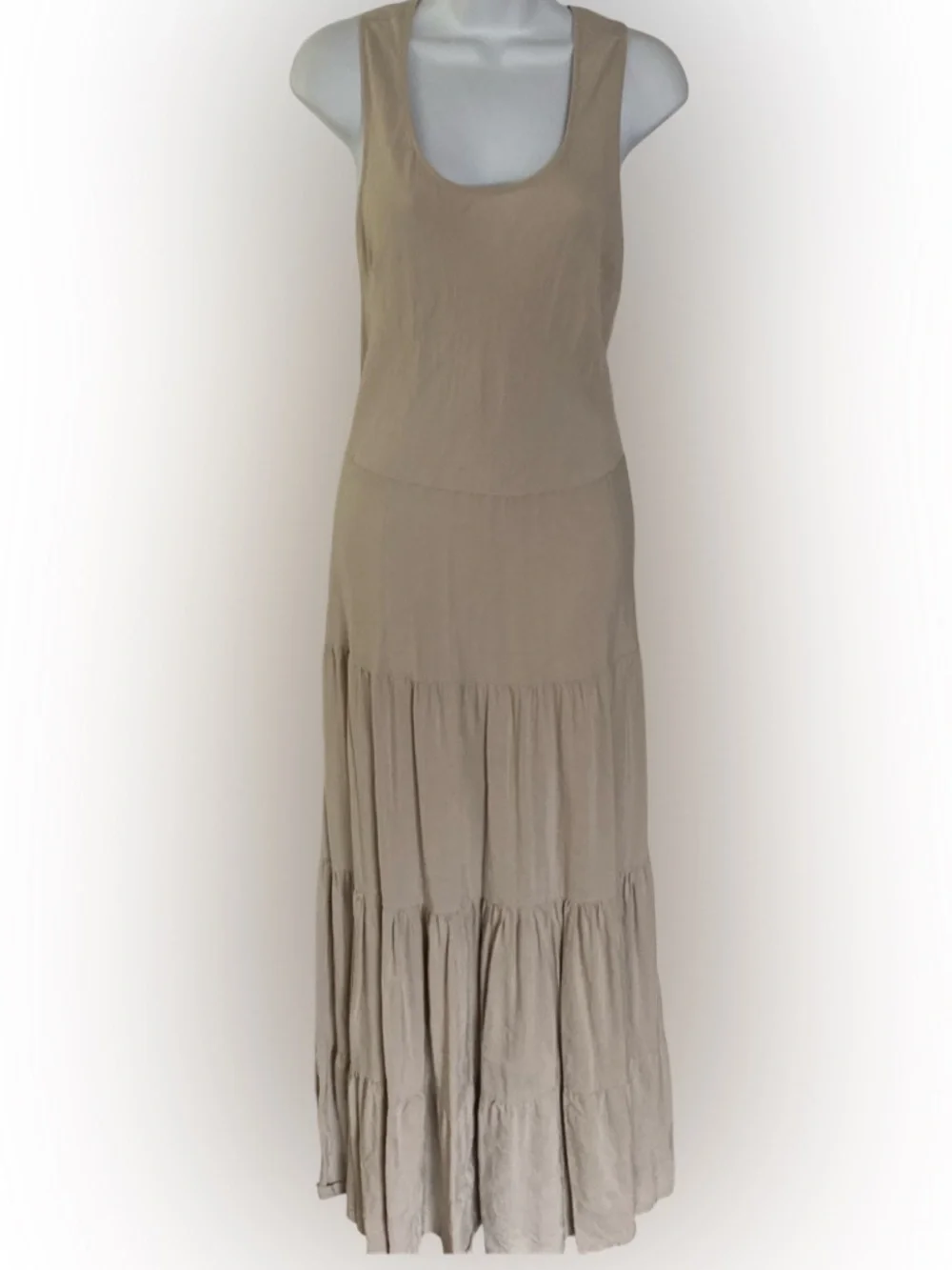 Soft Surroundings Linen-Blend Scoop Neck Dress Light Beige- 12 tan linen blend